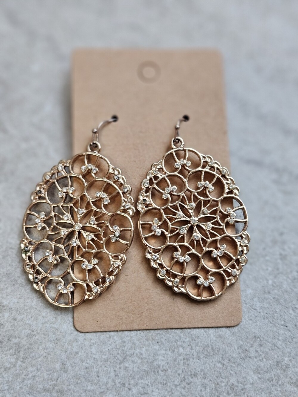 Intricate Filigree Oval Drop Earrings in Rose Gold